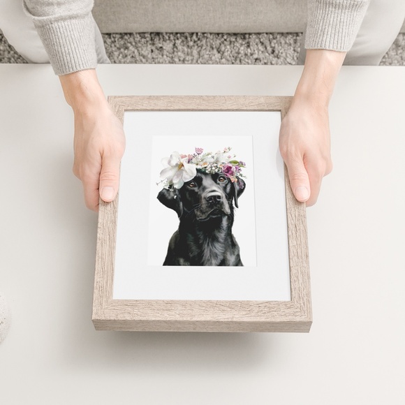 Watercolor Labrador Retriever with Flower Crown Portrait Wall Art Print Unframed - Picture 6 of 7